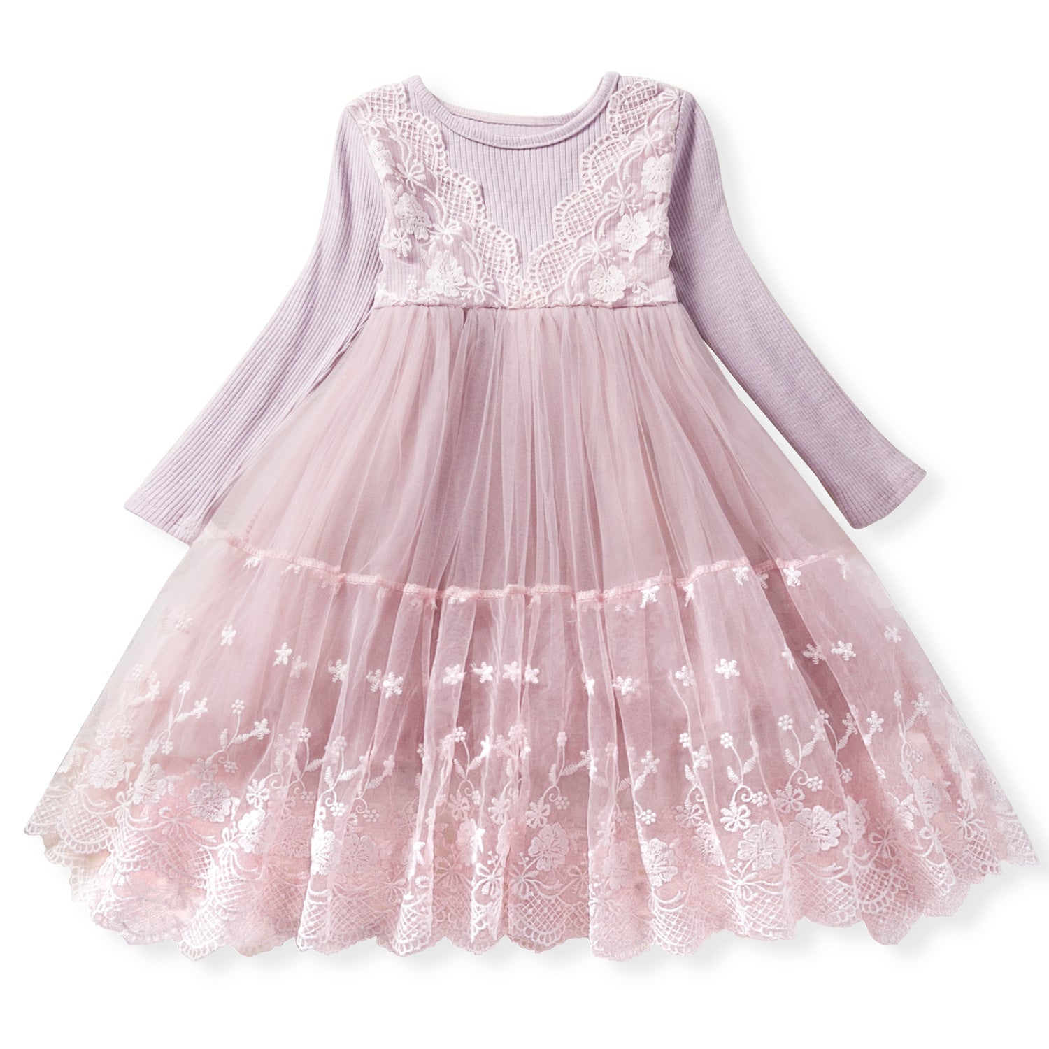 2-8T Kid Baby Girl Lace Long Sleeves Dresses