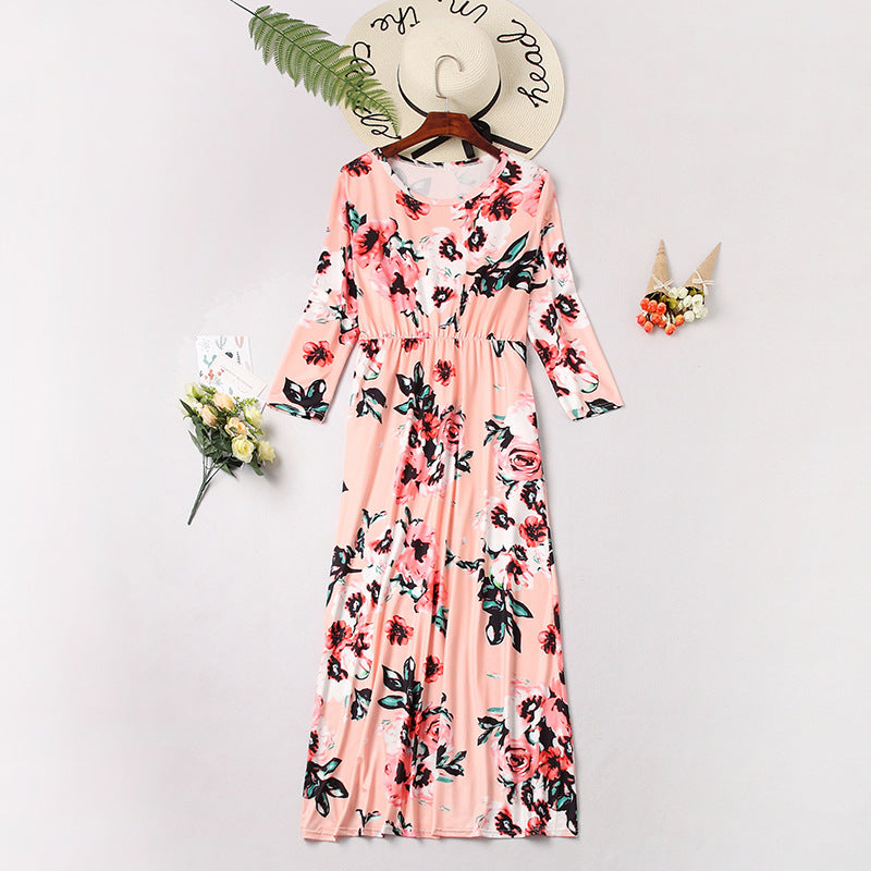 Family Matching Mother-daughter Printed Full Length Dress