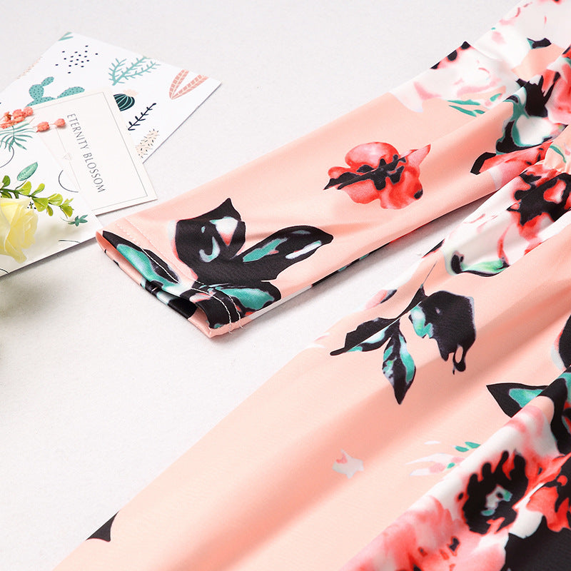 Family Matching Mother-daughter Printed Full Length Dress