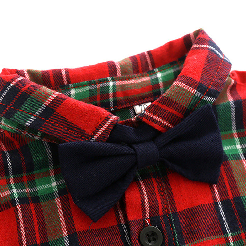 Baby Boy Set suits Red Plaid Long-sleeved Christmas 2 Pcs