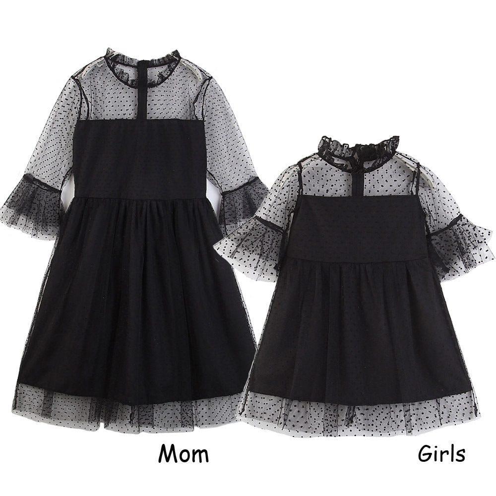 Family Matching Mother-daughter Black Lace Mesh Princess Dress