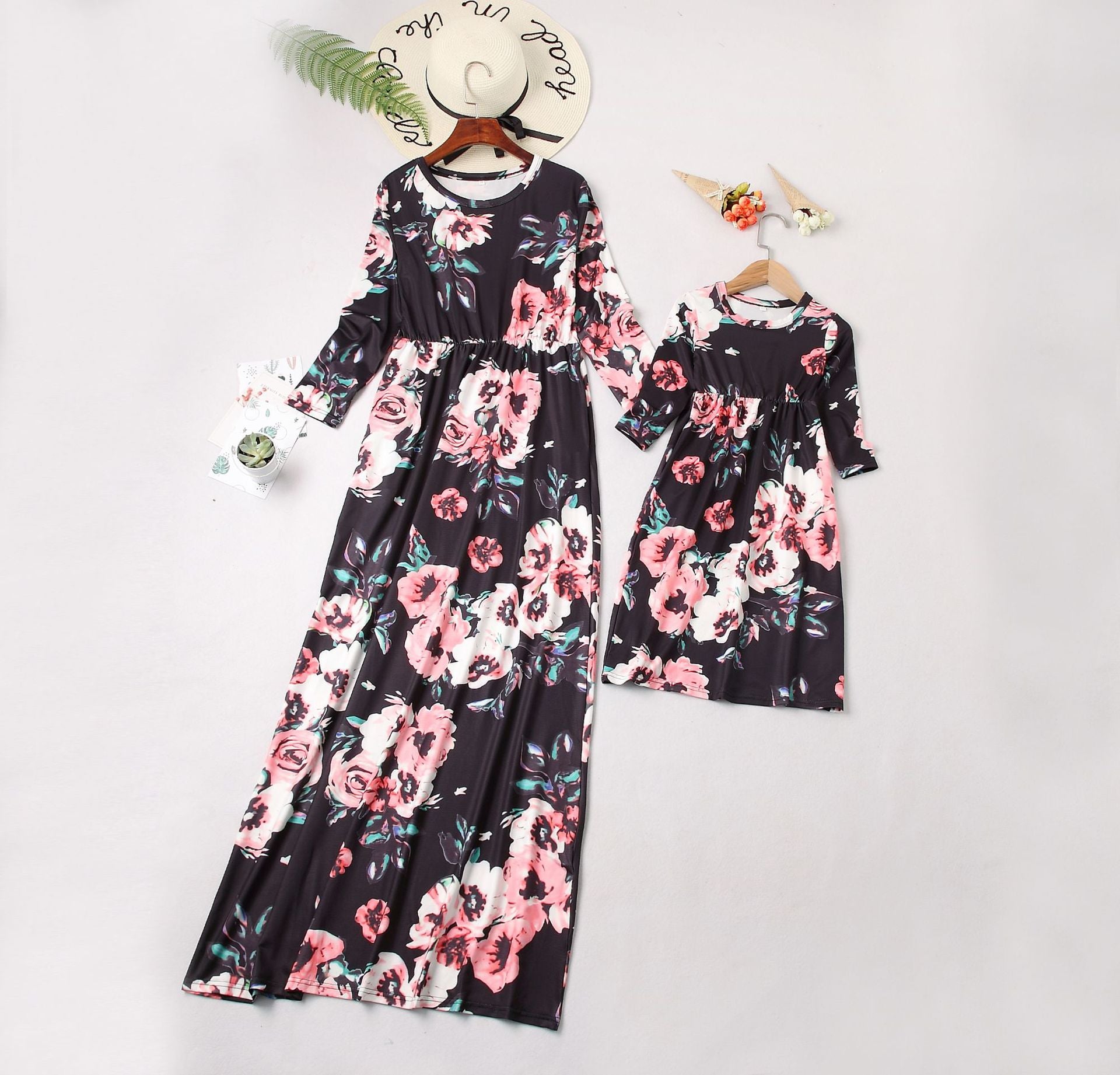 Family Matching Printed Mother and Daughter Flower Dress