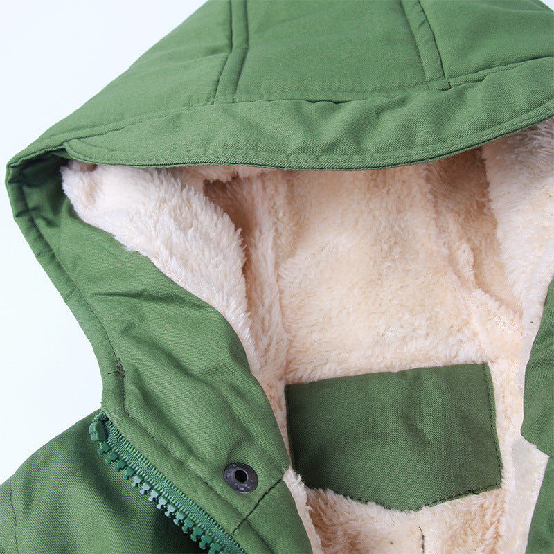 Kid Boys Plus Velvet Warm Dovetail Cotton Coat