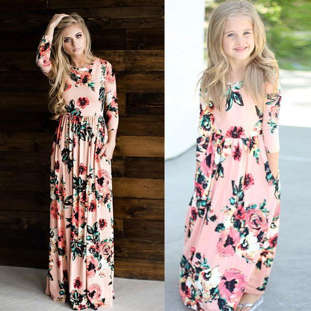 Family Matching Printed Mother and Daughter Flower Dress