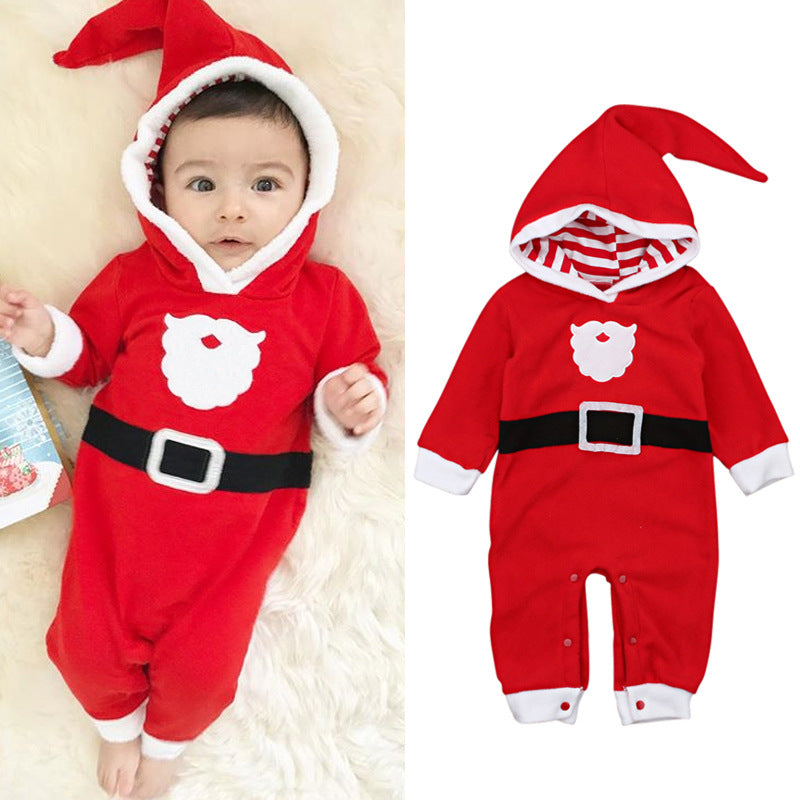 Baby Boy Girl Christmas Long Sleeve Plush Hooded Jumpsuit