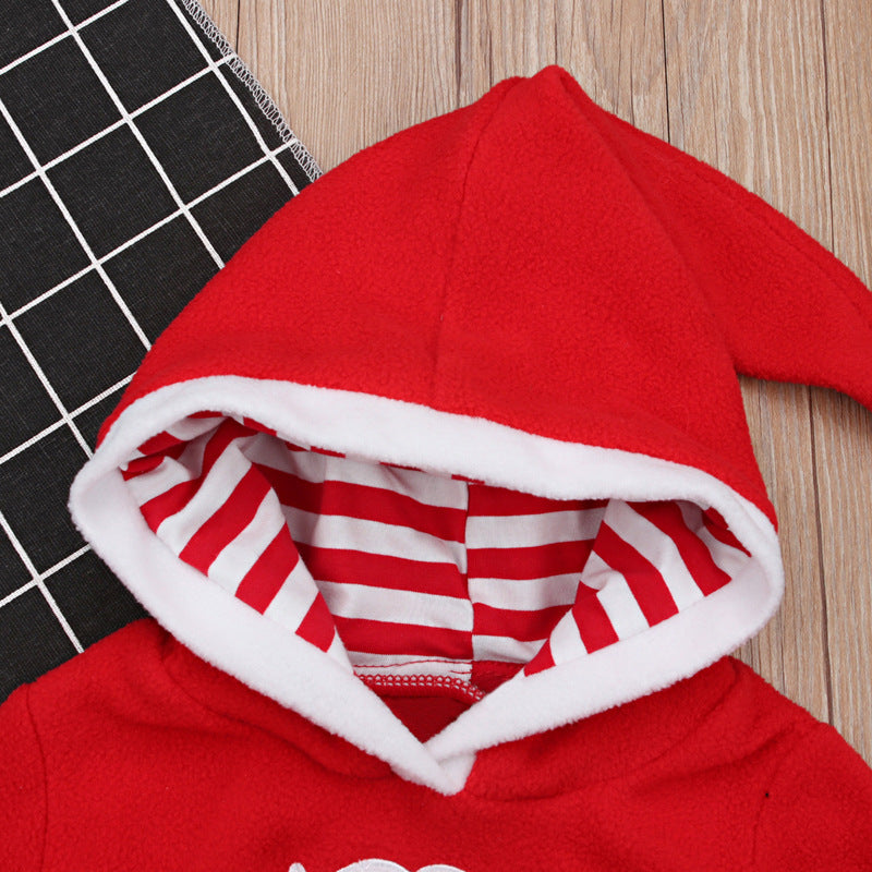 Baby Boy Girl Christmas Long Sleeve Plush Hooded Jumpsuit
