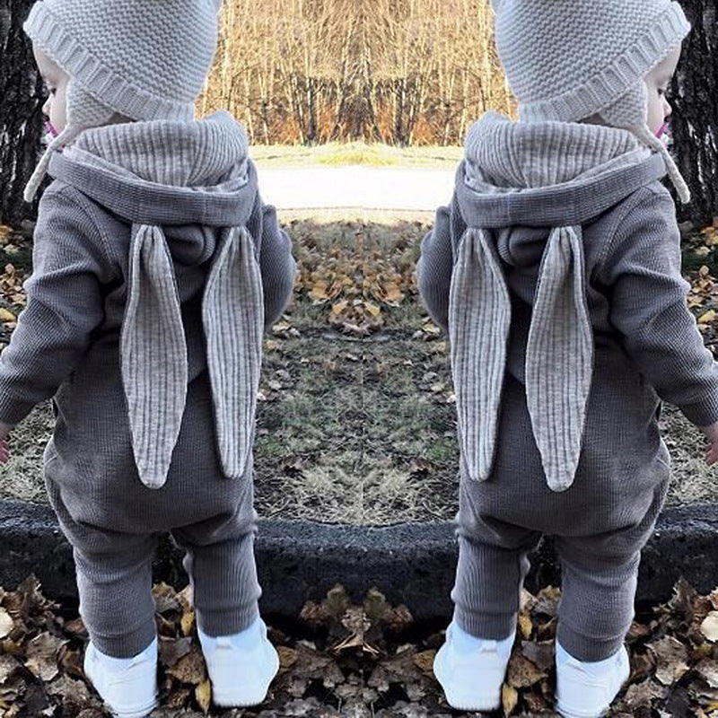 Baby Crawl Suit Harcoat Big Eared Rabbit Hooded Zipper Rompers