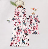 Family Matching Printed Mother and Daughter Flower Dress