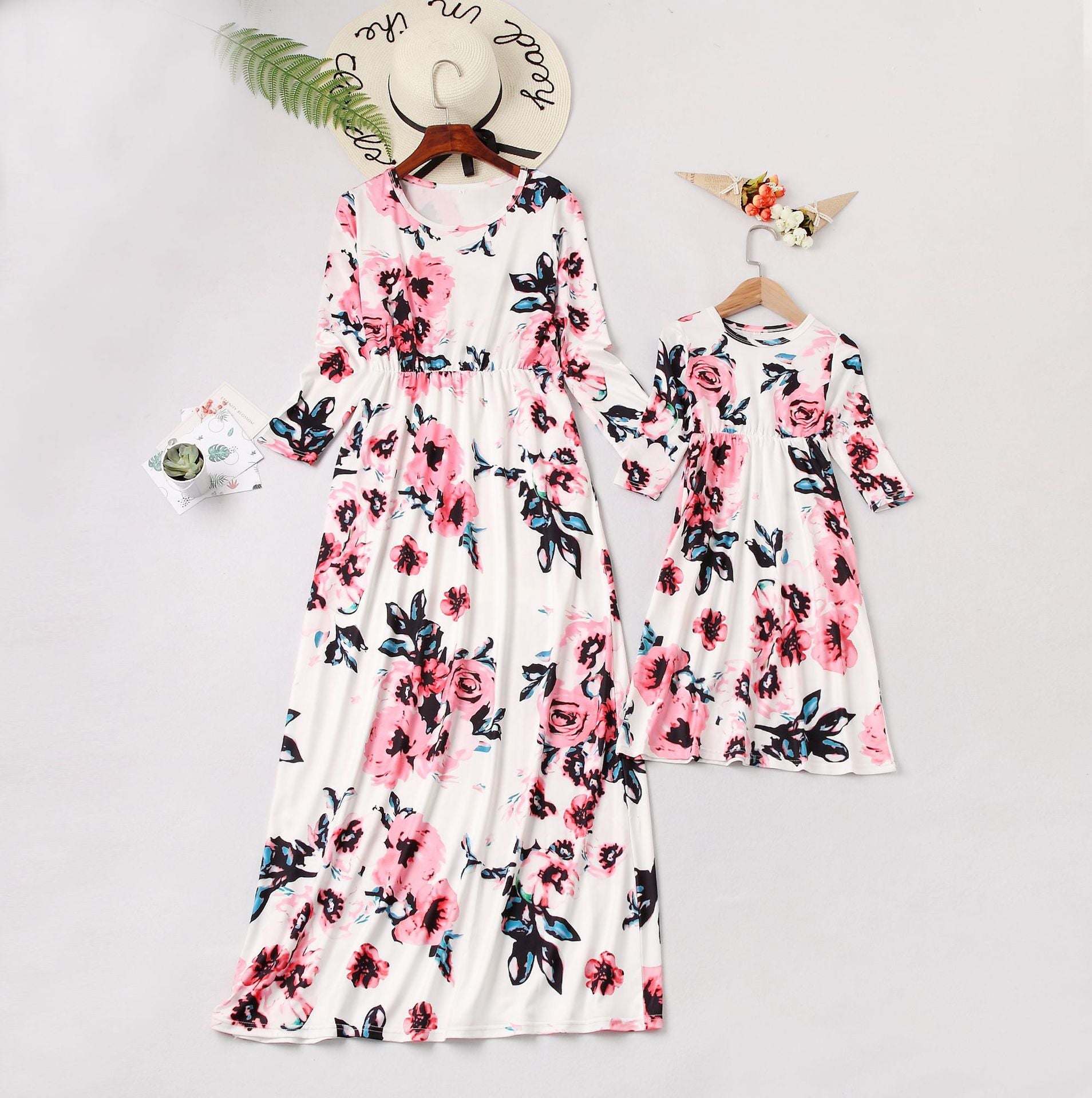 Family Matching Printed Mother and Daughter Flower Dress