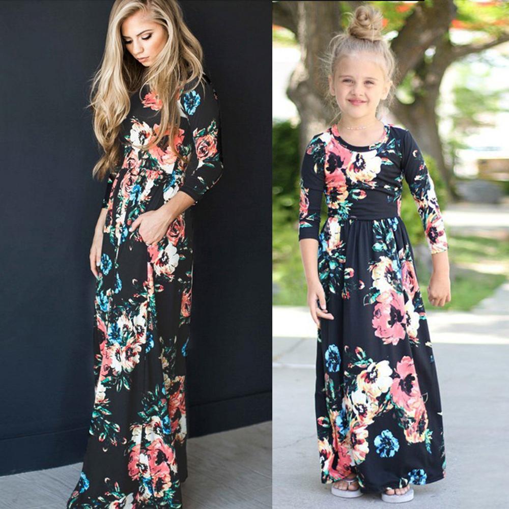 Family Matching Printed Mother and Daughter Flower Dress