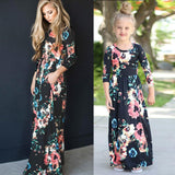 Family Matching Printed Mother and Daughter Flower Dress