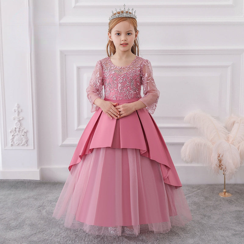 Kid Girl Princess Pompous Flower Wedding Evening Host Piano Dresses