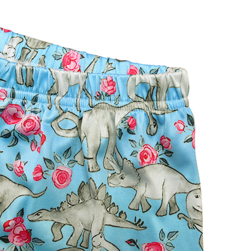 Family Matching Mother-daughter Dinosaur Flower Pattern Casual Pants