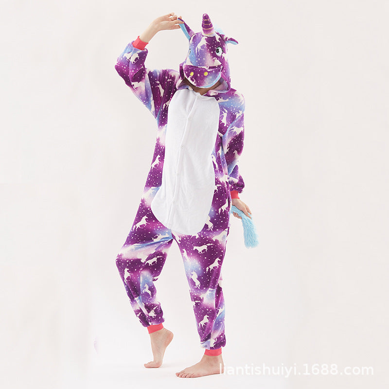 Family Matching Flannel Cartoon Animal One-piece Pajamas