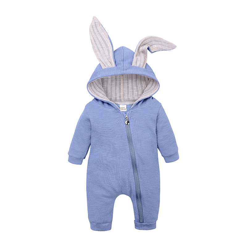 Baby Crawl Suit Harcoat Big Eared Rabbit Hooded Zipper Rompers