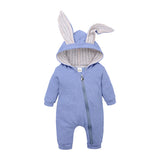 Baby Crawl Suit Harcoat Big Eared Rabbit Hooded Zipper Rompers