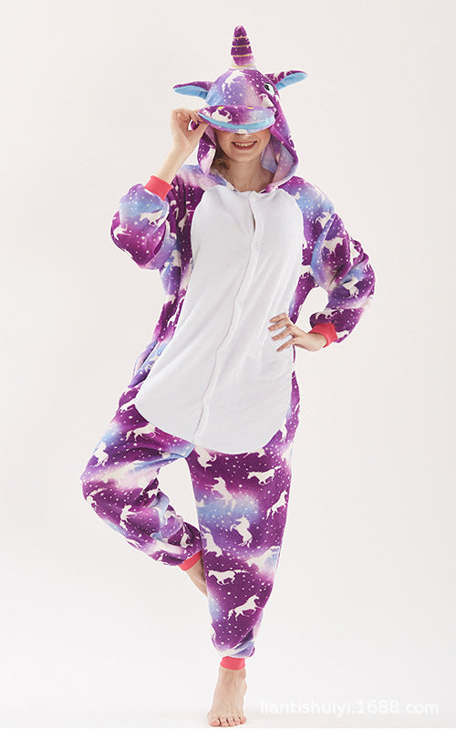 Family Matching Flannel Cartoon Animal One-piece Pajamas