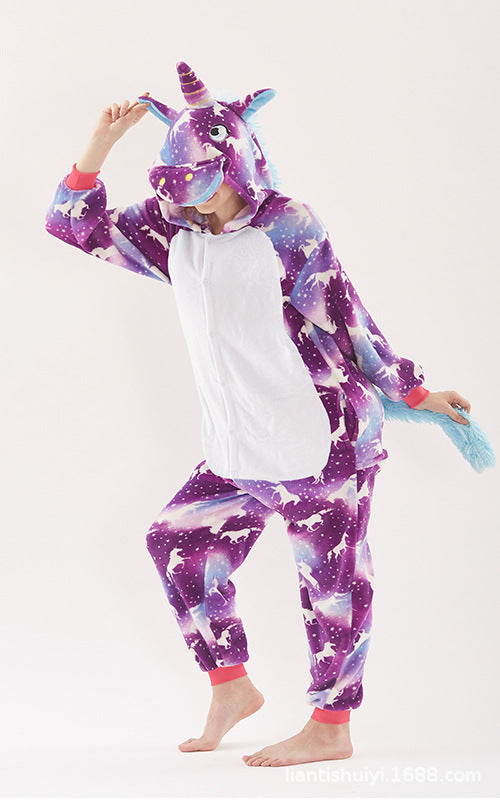 Family Matching Flannel Cartoon Animal One-piece Pajamas