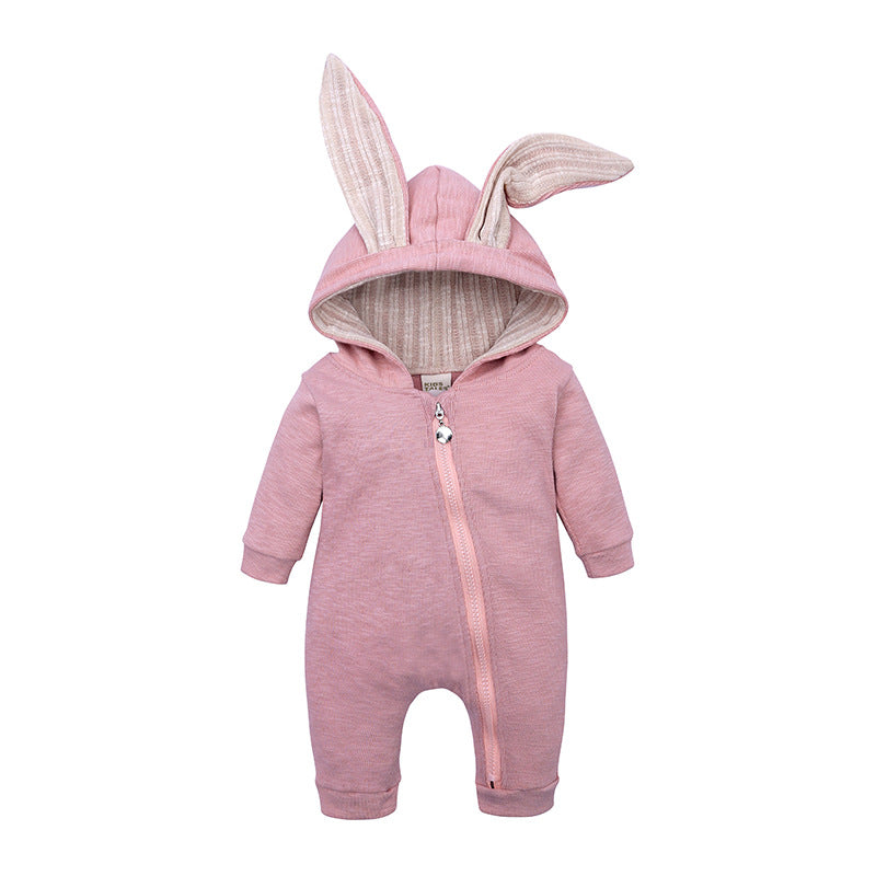 Baby Crawl Suit Harcoat Big Eared Rabbit Hooded Zipper Rompers
