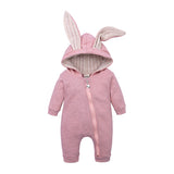 Baby Crawl Suit Harcoat Big Eared Rabbit Hooded Zipper Rompers