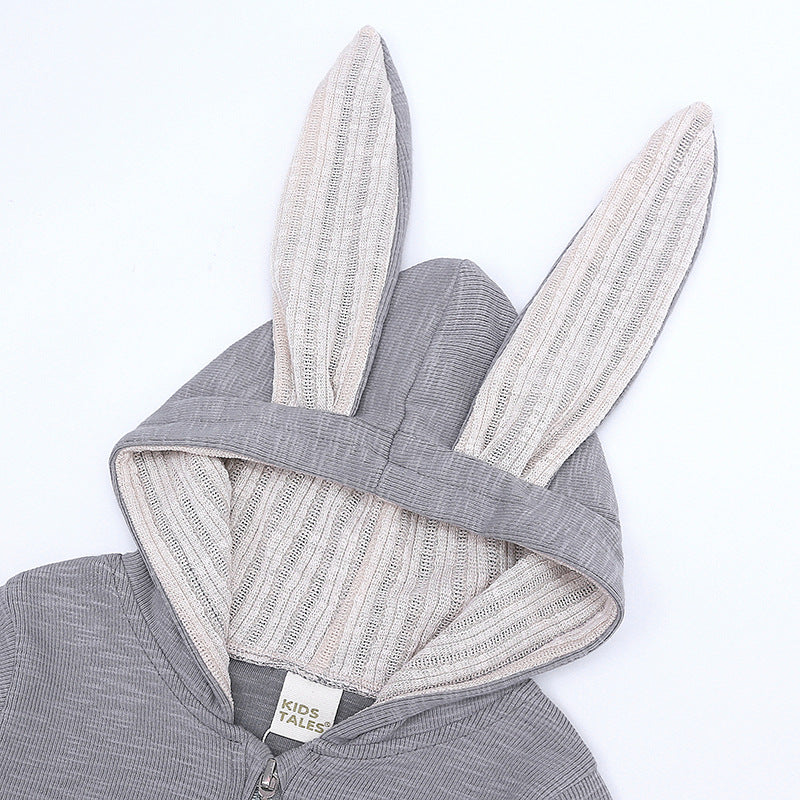 Baby Crawl Suit Harcoat Big Eared Rabbit Hooded Zipper Rompers