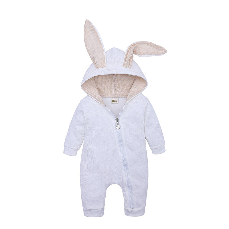 Baby Crawl Suit Harcoat Big Eared Rabbit Hooded Zipper Rompers