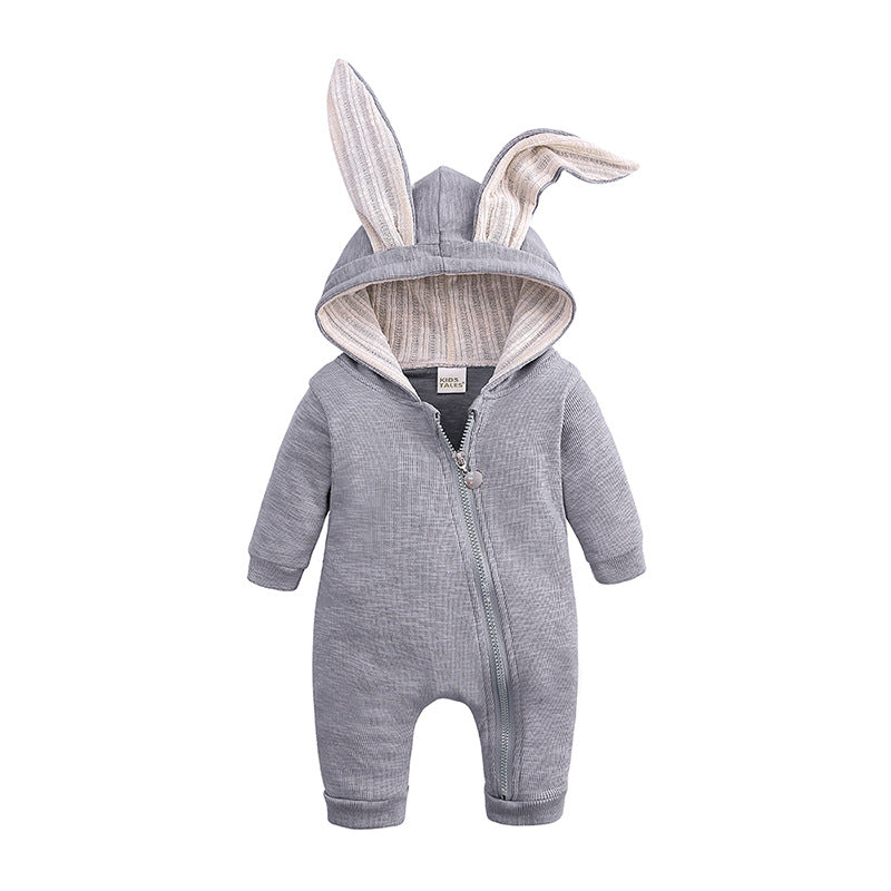 Baby Crawl Suit Harcoat Big Eared Rabbit Hooded Zipper Rompers