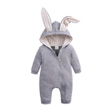 Baby Crawl Suit Harcoat Big Eared Rabbit Hooded Zipper Rompers