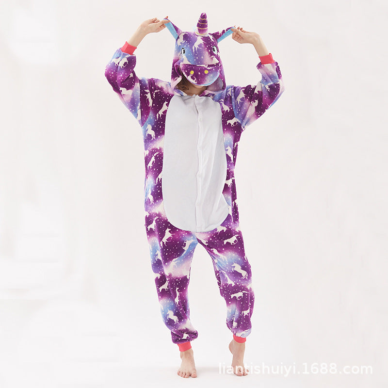 Family Matching Flannel Cartoon Animal One-piece Pajamas