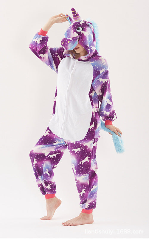 Family Matching Flannel Cartoon Animal One-piece Pajamas