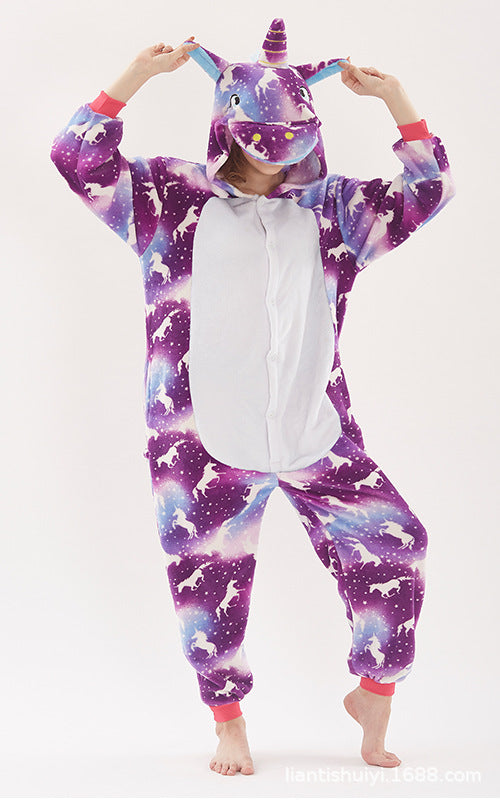 Family Matching Flannel Cartoon Animal One-piece Pajamas