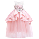 Kid Girls Pompadour Christmas Evening Princess Long Dresses