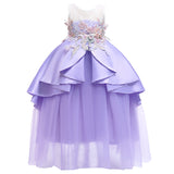 Kid Girls Pompadour Christmas Evening Princess Long Dresses