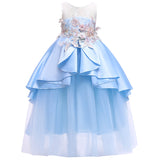 Kid Girls Pompadour Christmas Evening Princess Long Dresses