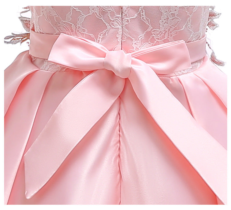 Kid Girls Pompadour Christmas Evening Princess Long Dresses