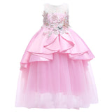 Kid Girls Pompadour Christmas Evening Princess Long Dresses