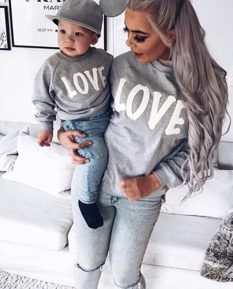 Family Matching Long Sleeve Round Collar Letter LOVE Mother Son Shirts Tops