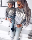 Family Matching Long Sleeve Round Collar Letter LOVE Mother Son Shirts Tops