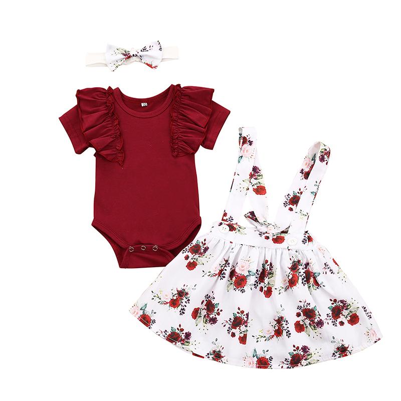 Baby Girl Ruffle Short Sleeve Floral 3 Pcs Sets