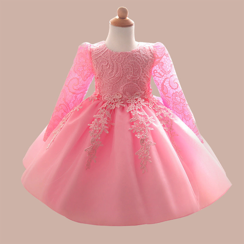 Toddler Girl Christening Winter Princess Long Sleeve Flower Birthday Dress