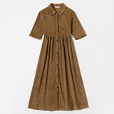 Family Matching Mommy And Me Outfits Front-Button Collar Midi-Sleeve Solid Dresses