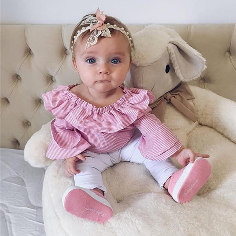 Baby Girls Off Shoulder Flare Sleeve Ripped Outfits 2 Pcs Sets