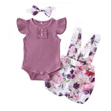 Baby Girl Flying Sleeve Ribbed Floral 3 Pcs Set