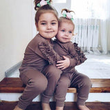 Baby Girl Solid Ruffle Long Sleeve Sets 2 Pcs Suits