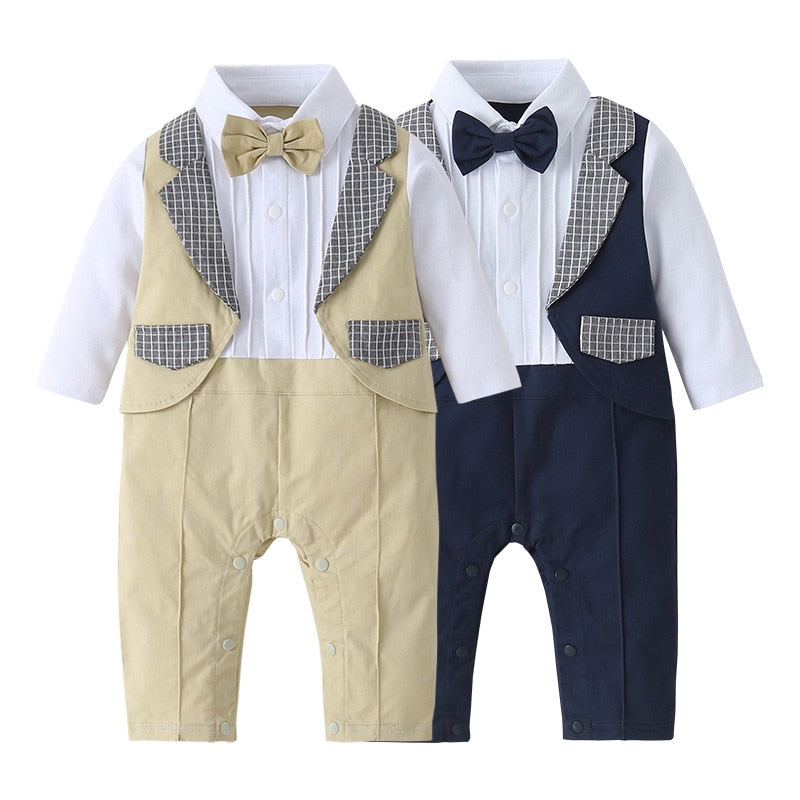 Baby Formal Boys Patchwork Fake Elegant Long Sleeve Romper