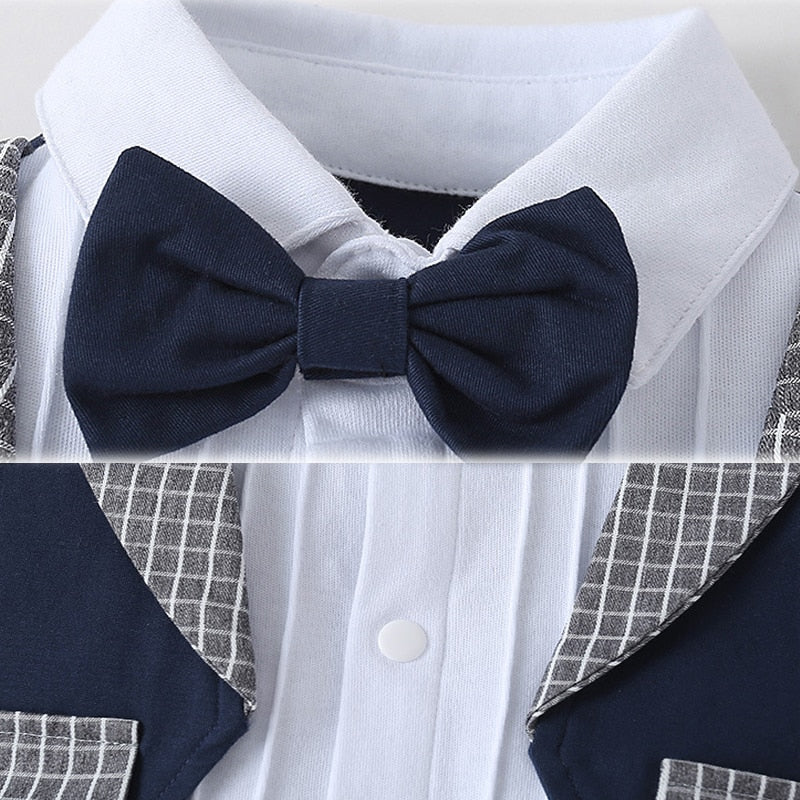 Baby Formal Boys Patchwork Fake Elegant Long Sleeve Romper