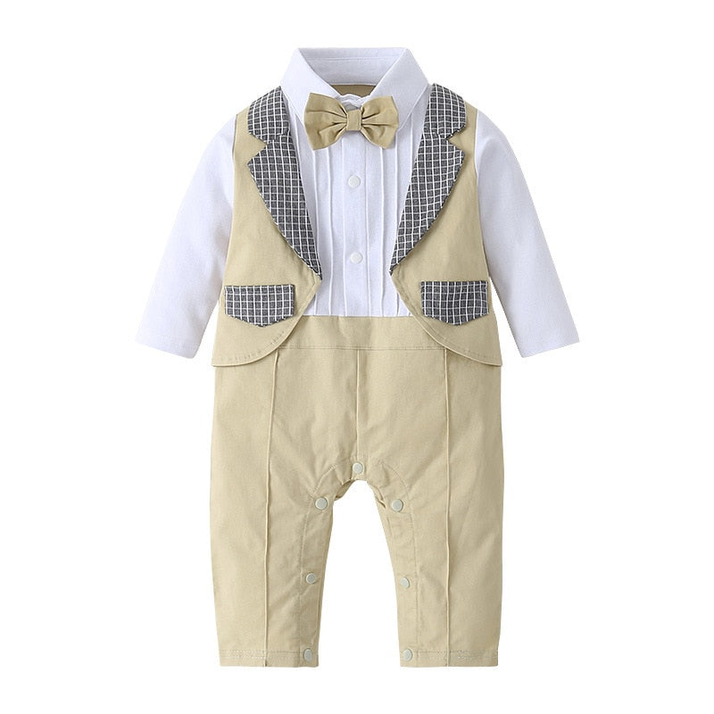 Baby Formal Boys Patchwork Fake Elegant Long Sleeve Romper