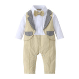 Baby Formal Boys Patchwork Fake Elegant Long Sleeve Romper