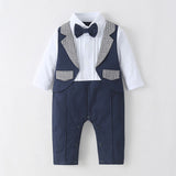 Baby Formal Boys Patchwork Fake Elegant Long Sleeve Romper