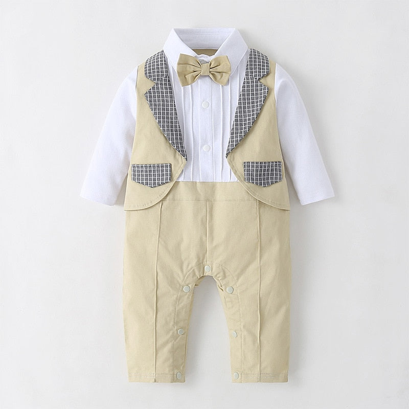 Baby Formal Boys Patchwork Fake Elegant Long Sleeve Romper